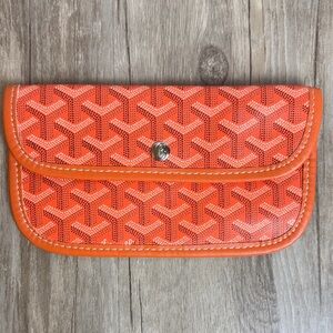 Goyard Orange Goyardine Snap Flap Pouch Wallet Made in France